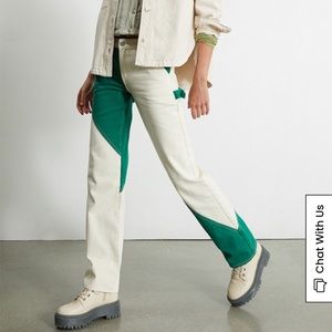 PacSun Green & White Paneled Low Rise Carpenter Pants